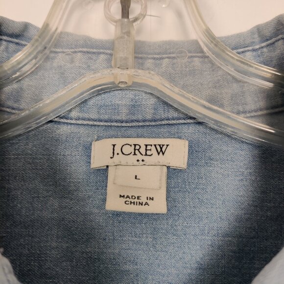 J. Crew Women's Shirt Size L Blue White Stars Cotton Patchwork Western Cowgirl - Picture 2 of 11